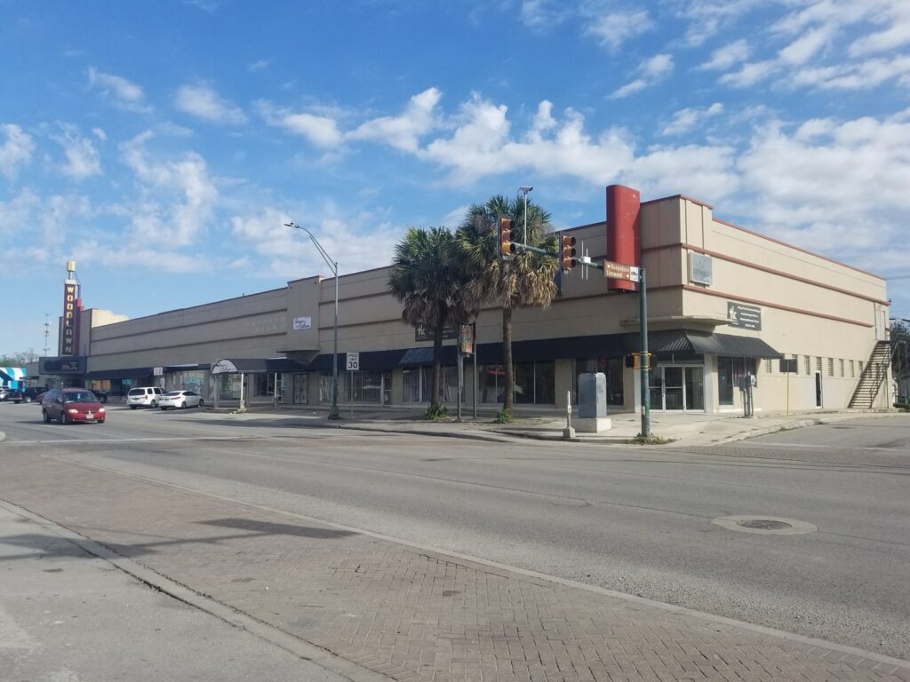 Corner view of the Woodlawn Theater block